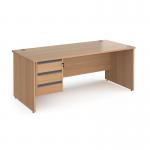 Contract 25 straight desk with 3 drawer graphite pedestal and panel leg 1800mm x 800mm - beech