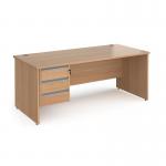 Contract 25 straight desk with 3 drawer silver pedestal and panel leg 1800mm x 800mm - beech CP18S3-S-B