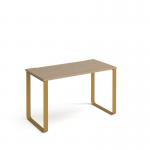 Cairo straight desk 1200mm x 600mm with sleigh frame legs - brass frame and oak top