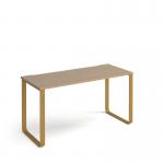 Cairo straight desk 1400mm x 600mm with sleigh frame legs - brass frame, oak top CR614-KO
