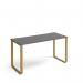 Cairo straight desk 1400mm x 600mm with sleigh frame legs - brass frame, grey top CR614-OG