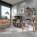 Cairo straight desk 1400mm x 600mm with sleigh frame leg and support pedestal with cupboard door - brass frame, grey finish with grey door CR614P-C-OG-OG