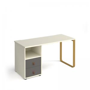 Cairo straight desk 1400mm x 600mm with sleigh frame leg and support