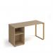 Cairo straight desk 1400mm x 600mm with sleigh frame leg and support pedestal - brass frame, oak top CR614P-KO