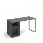 Cairo straight desk 1400mm x 600mm with sleigh frame leg and support pedestal - brass frame and grey top