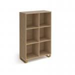 Cairo cube storage unit 1370mm high with 6 open boxes and sleigh frame legs - oak