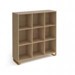 Cairo cube storage unit 1370mm high with 9 open boxes and sleigh frame legs - oak
