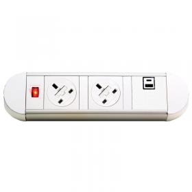 Chroma clip-on power module 2 x UK sockets, 1 x twin USB fast charge - white CRM-1-WH
