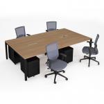 Connex II starter kit for 4 people, comprising of beech desk, black frame, black metal pedestal and Travis mesh chairs in black CSTR-K-B