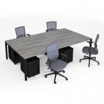 Connex II starter kit for 4 people, comprising of grey oak desk, black frame, black metal pedestal and Travis mesh chairs in black CSTR-K-GO
