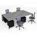 Connex II starter kit for 4 people, comprising of grey oak desk, black frame, black metal pedestal and Travis mesh chairs in black CSTR-K-GO