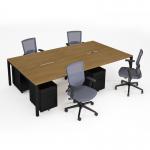 Connex II starter kit for 4 people, comprising of oak desk, black frame, black metal pedestal and Travis mesh chairs in black CSTR-K-O