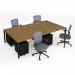Connex II starter kit for 4 people, comprising of oak desk, black frame, black metal pedestal and Travis mesh chairs in black CSTR-K-O