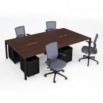 Connex II starter kit for 4 people, comprising of walnut desk, black frame, black metal pedestal and Travis mesh chairs in black CSTR-K-W