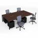 Connex II starter kit for 4 people, comprising of walnut desk, black frame, black metal pedestal and Travis mesh chairs in black CSTR-K-W
