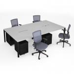 Connex II starter kit for 4 people, comprising of white desk, black frame, black metal pedestal and Travis mesh chairs in black CSTR-K-WH