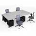 Connex II starter kit for 4 people, comprising of white desk, black frame, black metal pedestal and Travis mesh chairs in black CSTR-K-WH