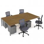 Connex II starter kit for 4 people, comprising of oak desk, silver frame, silver metal pedestal and Travis mesh chairs in black CSTR-S-O