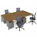 Connex II starter kit for 4 people, comprising of oak desk, silver frame, silver metal pedestal and Travis mesh chairs in black CSTR-S-O