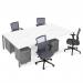 Connex II starter kit for 4 people, comprising of white desk, silver frame, silver metal pedestal and Travis mesh chairs in black CSTR-S-WH