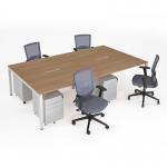 Connex II starter kit for 4 people, comprising of beech desk, white frame, white metal pedestal and Travis mesh chairs in black CSTR-WH-B