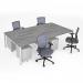 Connex II starter kit for 4 people, comprising of grey oak desk, white frame, white metal pedestal and Travis mesh chairs in black CSTR-WH-GO