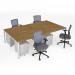 Connex II starter kit for 4 people, comprising of oak desk, white frame, white metal pedestal and Travis mesh chairs in black CSTR-WH-O