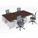 Connex II starter kit for 4 people, comprising of walnut desk, white frame, white metal pedestal and Travis mesh chairs in black CSTR-WH-W