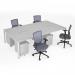 Connex II starter kit for 4 people, comprising of white desk, white frame, white metal pedestal and Travis mesh chairs in black CSTR-WH-WH
