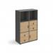 Universal cube storage unit 1295mm high on glides with 2 cupboards and 2 sets of drawers - grey with oak inserts CUBE-BUNDLE-10-OG-KO