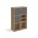 Universal cube storage unit 1295mm high on glides with matching shelf, 2 cupboards and drawers - oak with grey inserts CUBE-BUNDLE-11-KO-OG