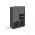 Universal cube storage unit 1295mm high on glides with matching shelf, 2 cupboards and drawers - grey with grey inserts CUBE-BUNDLE-11-OG-OG