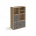 Universal cube storage unit 1295mm high on glides with matching shelf, cupboard and 2 sets of drawers - oak with grey inserts CUBE-BUNDLE-12-KO-OG