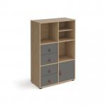 Universal cube storage unit 1295mm high on glides with matching shelf, cupboard and 2 sets of drawers - oak with grey inserts CUBE-BUNDLE-12-KO-OG