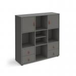 Universal cube storage unit 1295mm high on glides with matching shelf and 2 cupboards and 2 sets of drawers - grey with grey inserts