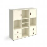 Universal cube storage unit 1295mm high on glides with matching shelf and 2 cupboards and 2 sets of drawers - white with white inserts