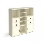 Universal cube storage unit 1295mm high on glides with 2 matching shelves and 2 sets of drawers and 2 cupboards - white with white inserts