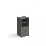 Universal cube storage unit 875mm high on glides with matching shelf and drawers - grey with grey inserts