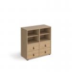 Universal cube storage unit 875mm high on glides with 2 matching shelves and 2 sets of drawers - oak with oak inserts CUBE-BUNDLE-3-KO-KO