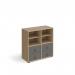 Universal cube storage unit 875mm high on glides with 2 matching shelves and 2 sets of drawers - oak with grey inserts CUBE-BUNDLE-3-KO-OG