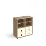 Universal cube storage unit 875mm high on glides with 2 matching shelves and 2 sets of drawers - oak with white inserts CUBE-BUNDLE-3-KO-WH
