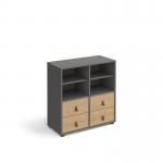 Universal cube storage unit 875mm high on glides with 2 matching shelves and 2 sets of drawers - grey with oak inserts