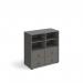 Universal cube storage unit 875mm high on glides with 2 matching shelves and 2 sets of drawers - grey with grey inserts CUBE-BUNDLE-3-OG-OG