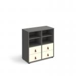 Universal cube storage unit 875mm high on glides with 2 matching shelves and 2 sets of drawers - grey with white inserts