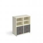 Universal cube storage unit 875mm high on glides with 2 matching shelves and 2 sets of drawers - white with grey inserts