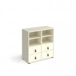 Universal cube storage unit 875mm high on glides with 2 matching shelves and 2 sets of drawers - white with white inserts CUBE-BUNDLE-3-WH-WH