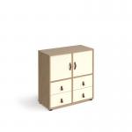 Universal cube storage unit 875mm high on glides with 2 cupboards and 2 sets of drawers - oak with white inserts CUBE-BUNDLE-4-KO-WH
