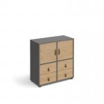 Universal cube storage unit 875mm high on glides with 2 cupboards and 2 sets of drawers - grey with oak inserts