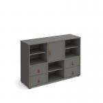 Universal cube storage unit 875mm high on glides with 3 matching shelves and cupboard and 2 sets of drawers - grey with grey inserts