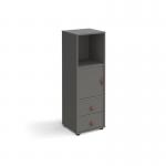 Universal cube storage unit 1295mm high on glides with cupboard and drawers - grey with grey inserts